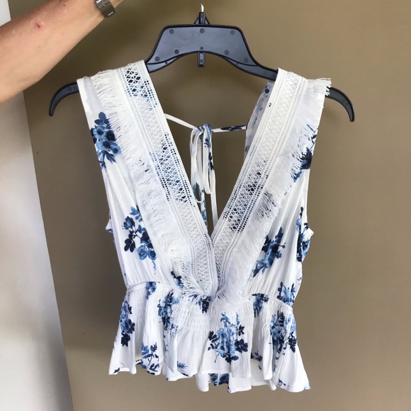 Moon River Tops - Moon River Blue & White Blouse Top Open Back Shirt